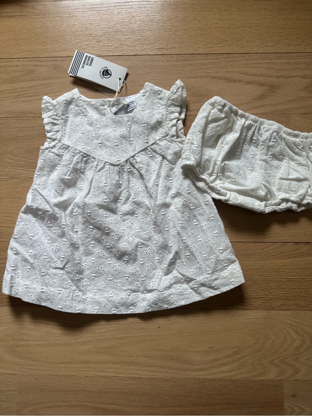 Petit Bateau White Eyelet Dress and Bloomer Set